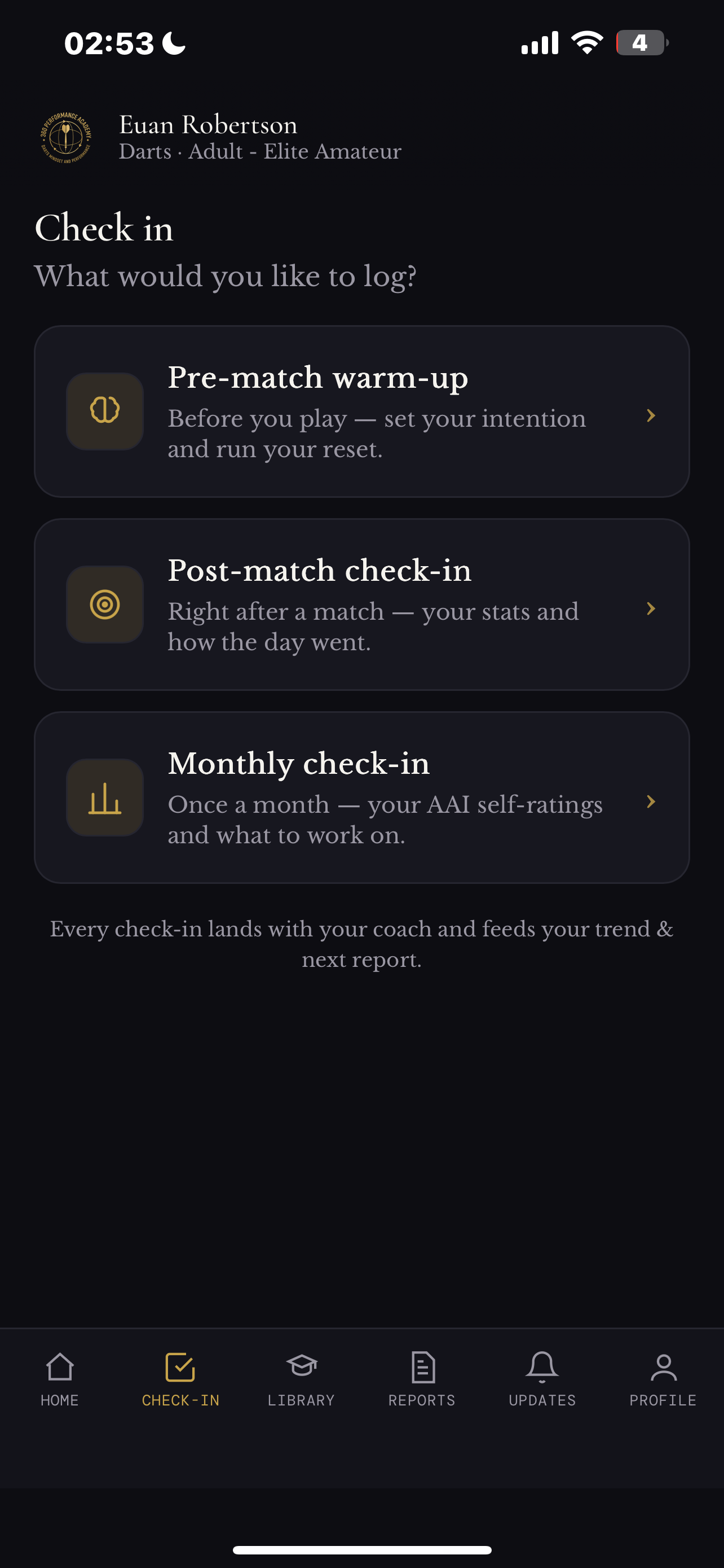 360 app — pre, post and monthly check-ins