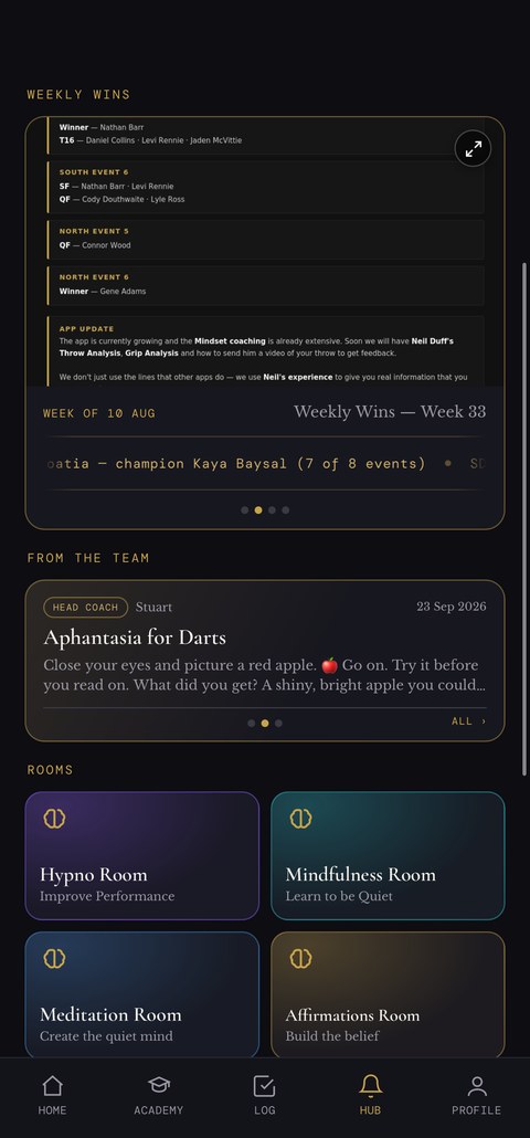 360 Darts app — Hub screen