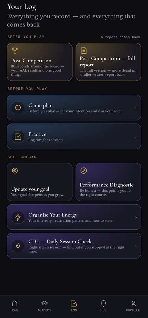 360 Darts app — Log screen